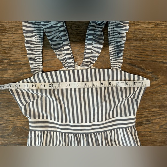 Madewell flutter strap grey white stripe sun dress cotton viscose 4 Small flounc - Picture 6 of 15